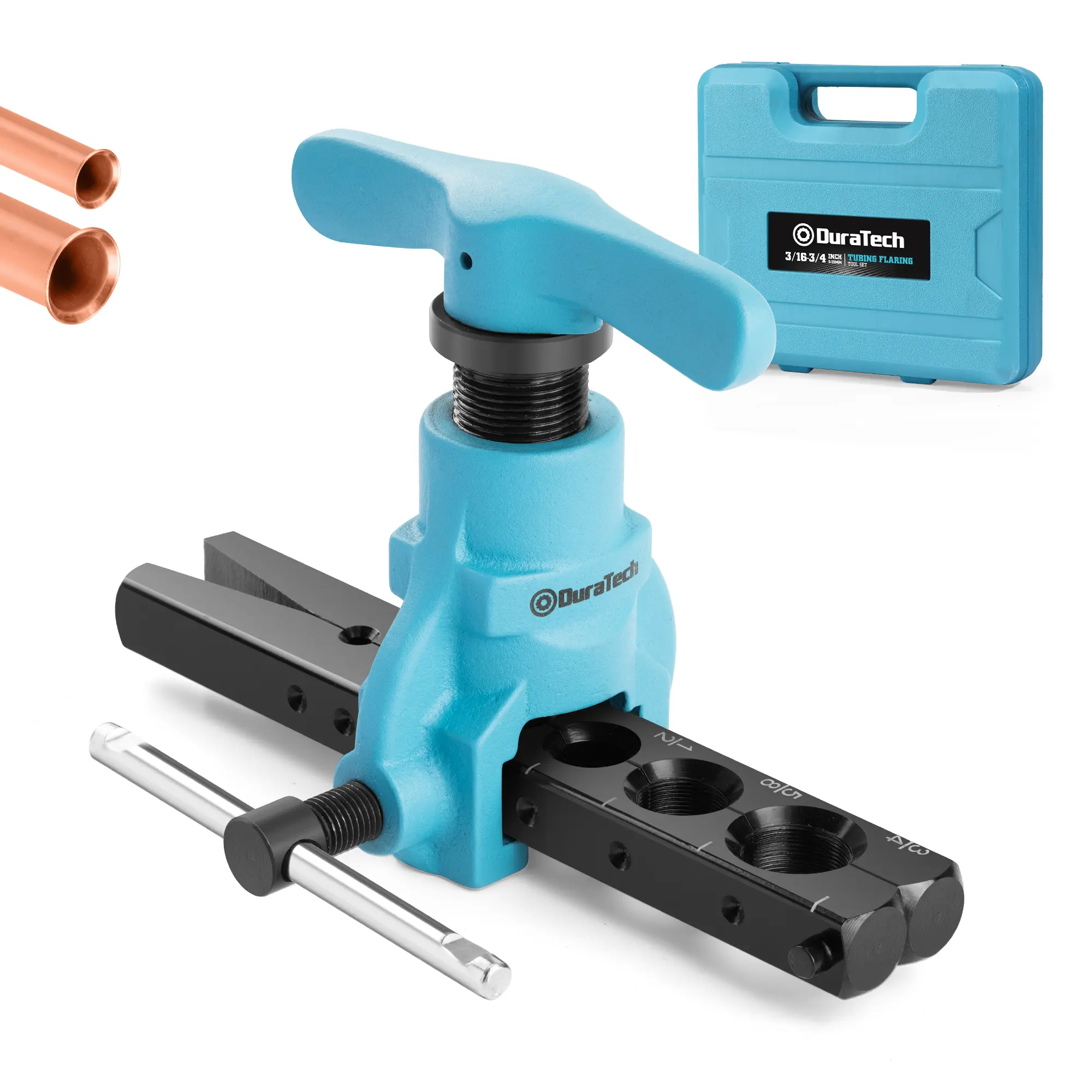 #fathersdaygift DURATECH Tubing Flaring Tool Kit, 45° Eccentric Cone Flaring Tool with Clutch, 7 Dies for 3/16 ” to 3/4 ” Copper, Aluminum, and Brass Tubing, for HVAC, Refrigerator Repair and Handmade