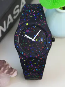 A Men's Best-Selling Black Silicone Band with Multicolored Round Dot Design - Unique, Dynamic, and Eye-Catching - Featuring a Simple and Intuitive Time-Reading Mechanism - Stylish, Versatile, Casual - Waterproof Quartz Calendar Watch