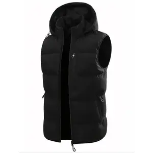 Men's Solid Color Hooded Sports Vest, Casual Windproof Sleeveless Zip Up Puffer Vest Jacket for Spring & Fall, Men's Sportswear for Outdoor Activities, Menswear