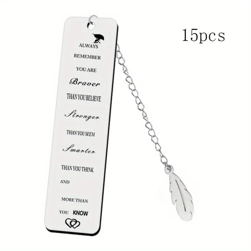 Stainless Steel Bookmark, 15pcs/set Engraved Motivational Quotes Bookmark, Creative Gifts for Students, Party Favors, Party Supplies