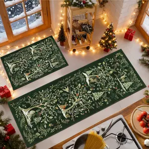 Merry Christmas kitchen mat, Christmas rug，2Pcs non-slip kitchen rug set, Non Slip Rugs, green Christmas pattern Floor Mat, soft comfortable foot mat, machine washable easy to clean, Christmas gift, suitable for kitchen Dining Room bedroom living room