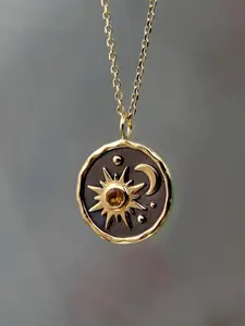 Vintage Silver Color Sun Moon Zircon Necklace for Women, Punk Style Stainless Steel Chain, All Seasons Fashion Jewelry Gift
