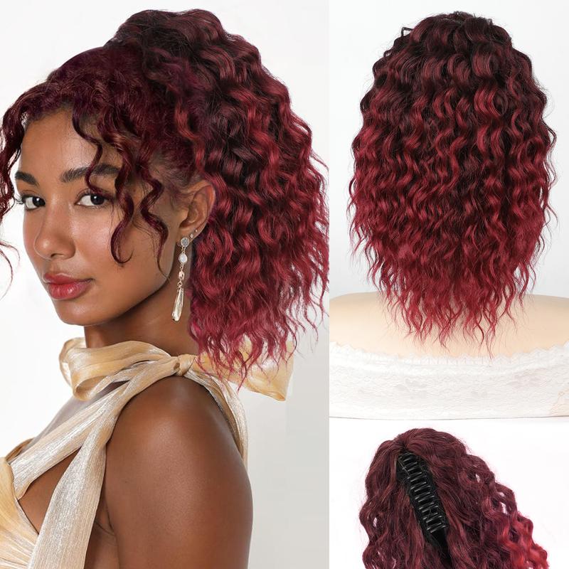 Ponytail Extension 12" Short Claw Ponytail Extension Wavy Curly Jaw Clip in Pony tails Hair Extension Natural Synthetic Hairpiece for Women