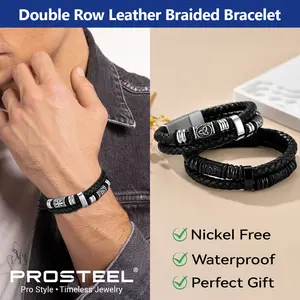 PROSTEEL Vegvisir Bracelet Double Row Leather Braided Bracelet Nordic Jewelry