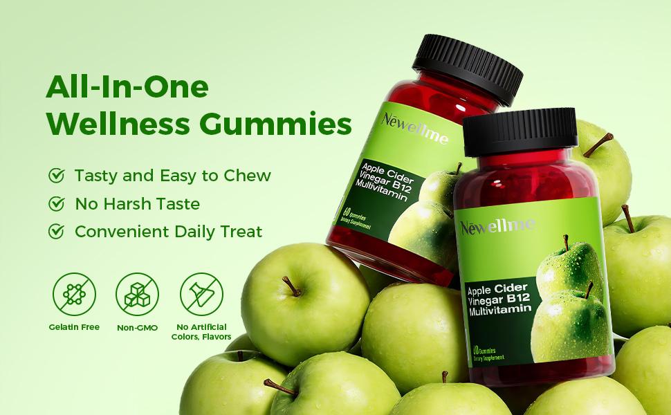Newellme Apple Cider Vinegar Gummy Vitamins with Vitamin B12 Gelatin-Free Vegan Non-GMO Supports Energy Levels Digestive Health & Wellness Newellme Apple Cider Vinegar Gummy Vitamins with Vitamin B12 Gelatin-Free Vegan Non-GMO Supports Energy Levels Digestive Health & Wellness