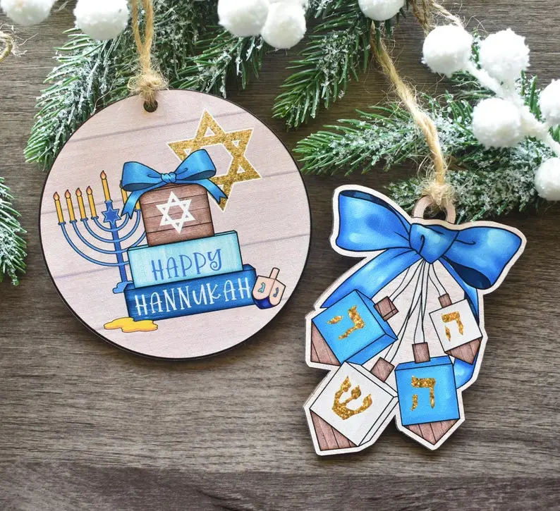 Beautiful Hanukkah Ornaments, Hanukkah Decorations and Gifts for Jewish Family, Happy Hanukkah Home Decor, Jewish Star and Menorah Art