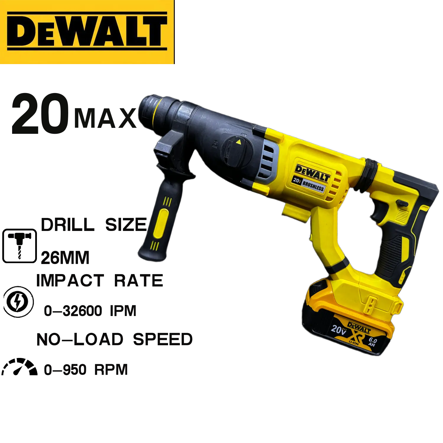 DeWalt 263 Brushless Rotary Hammer Drill, 3-in-1 Operation, 26mm Drilling Capacity for Concrete, Brick, Masonry, Heavy-Duty Power Tool for Construction, Renovation Work, Pro Hardware