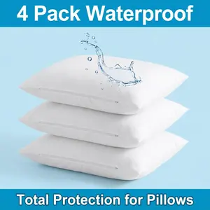 Bedsum 4 Pack Waterproof Zippered Pillow Protector - Hypoallergenic, White, Luxury Bedding