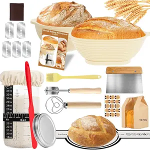 24-Piece Yeast Starter Set with 34-Ounce Yeast Starter Jar, Yeast Bread Baking Supplies 9inch Round and 10inch Oval Silicone Fermentation Baskets and Baking Tools Set, Ideal for Baking Gifts
