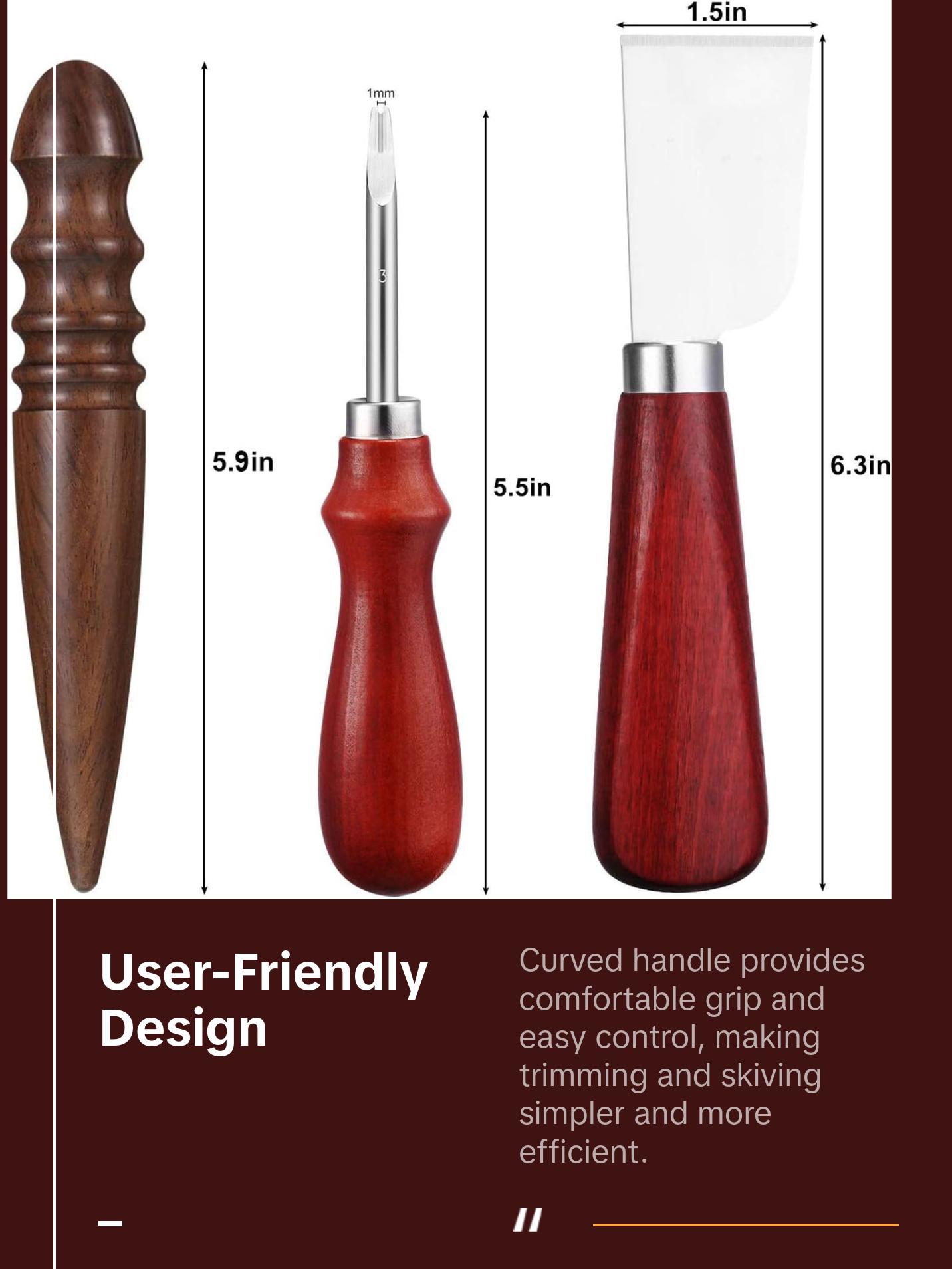 6 Pcs Leather Knife Set, Including 4 Leather Edge Bevelers, Leather Cutting Knife Skiving Knife, Sandalwood Edge Leather Burnisher Tool for DIY Leather Craft,1.5 mm 1.2 mm 1.0 mm 0.8 mm