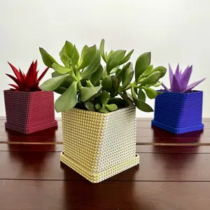 Diamond Planter | Dual Color Changing Metallic Twist Pattern | Planter, Utensil Holder, Multipurpose Container | Includes Drip Tray & Holes