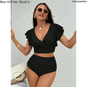 Women's Simple Solid Color Summer Beach Bikini Set, Vacation Swimwear