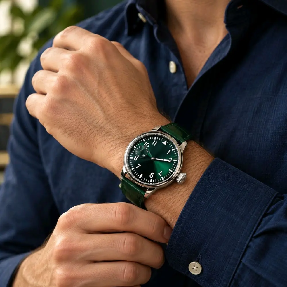 Custom by Jonathan JP Green Dial Mechanical Pilot Watch – Exhibition Back