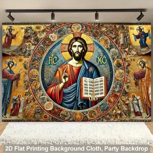 [Divine Mosaic Wall Hanging] Jesus Christ's Divine Radiance and Beauty Mosaic Wall Hanging Fabric - 2D Background Cloth, Versatile Decorative Tapestry for Living Room, Bedroom, Office, Outdoor, Party & Holiday Gift