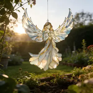 Birthday Present, Handcrafted Praying Angel Suncatcher, Stained Glass Mosaic, Winged Window Hanging, Prism Accent, Boho Ornament