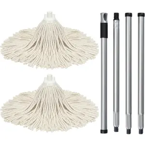Matthew Cleaning Cotton Mop for Hardwood Floor Cleaning,Stainless Steel Spin 54" Handle w/Swivel Hang Cap for Easy Storage(2 Mop Heads w/1 Handle)-Medium