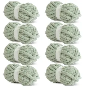 Sage Green Chunky Chenille Yarn for Crocheting, Bulky Thick Fluffy Yarn for Knitting,Super Bulky Chunky Yarn for Hand Knitting Blanket, Soft Plush Yarn, 8 Jumbo Pack (27 yds,8 oz Each Skein)