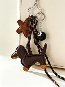 Leather Dachshund Bag Charm Available In Two Colors Braided Rope Leopard Print Heart Keychain Maillard Retro Instagram Style Korean-Style Gentle Commuter Look For Bags, Keys, And Earphone Cases Everyday Accessories Gifts For Friends / Birthday Gifts