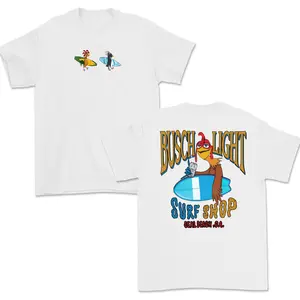 Funny Graphic Tee – Surf’s Up Chicken Joe & Cody Surf Design, Cool Beach Vibes Penguin T-Shirt, Unisex Casual Summer Streetwear Top