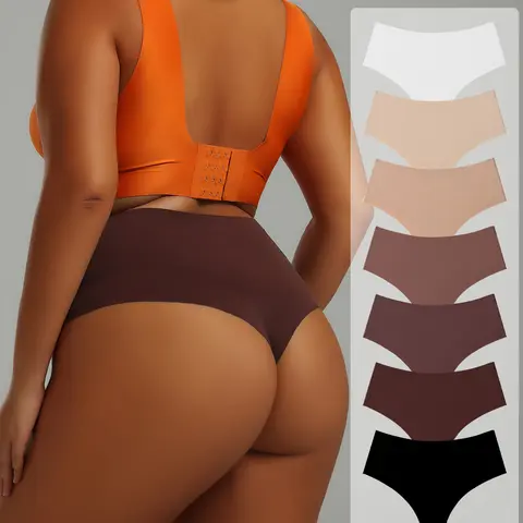 Hotcom Women's Plus Size High-Waist Soft Seamless Basic Breathable Panties, 7-Piece (1XL-4XL) All-Season Halloween Everyday Comfortable Smooth-Fit Knickers