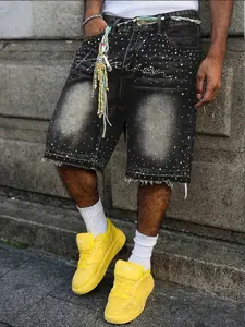 Summer Men's Starry Sky Shining Galaxy Diamond-Embedded Denim Shorts, Non-Elastic Five-Pocket Shorts with Inlaid Rhinestone Starry Sky Pattern, Highlight Item for Summer Street Fashion | Must-Have for Eye-Catching Glow-in-the-Dark Parties ✨