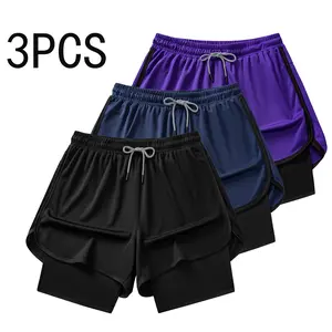 Summer 3-Pack Men’s Double-Layer Sports Shorts, 2-in-1 faux two-piece design with anti-exposure lining, quick-drying and breathable basketball, fitness, running training shorts