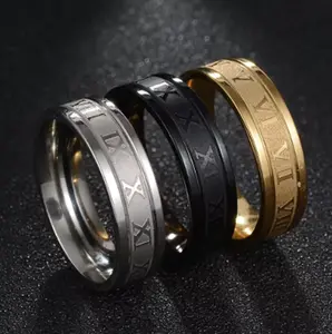 Seakissky Classic Fashion Stainless Steel Roman Digital Men Women Ring Cool Punk High Quality Waterproof Jewelry for Party Gifts