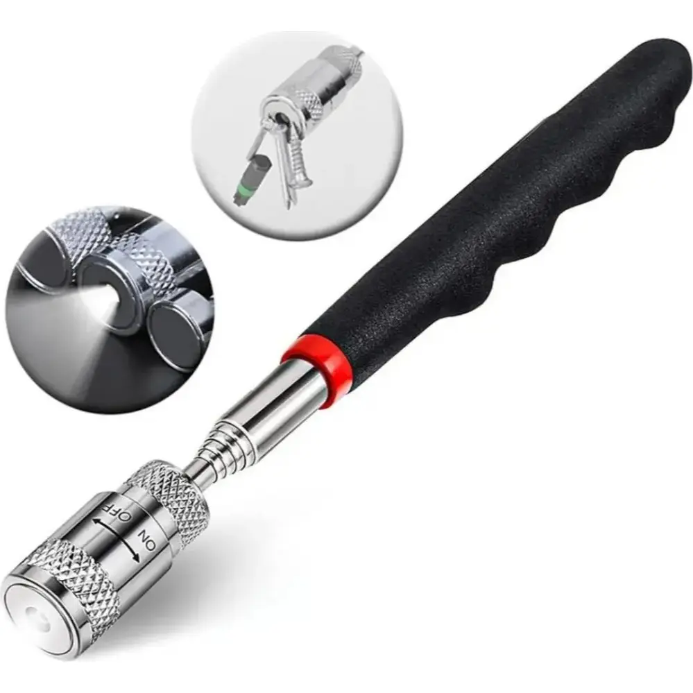 Extendable 3-In-1 Magnetic Pickup Tool, Portable Magnetic Rod, Non-Slip Handle, Stainless Steel, Pocket Clip, Ideal for Automotive & DIY, DIY Tools