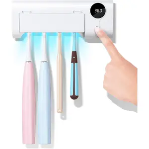 StarWin UV Toothbrush Holder for Bathroom, Timer Function, Rechargeable & Cordless Tooth Brush Cleaner Wall-Mounted, No Drilling, 4 Slots