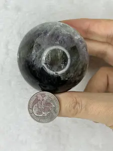 Black Flower Agate/Amethyst/Green Quartz sphere