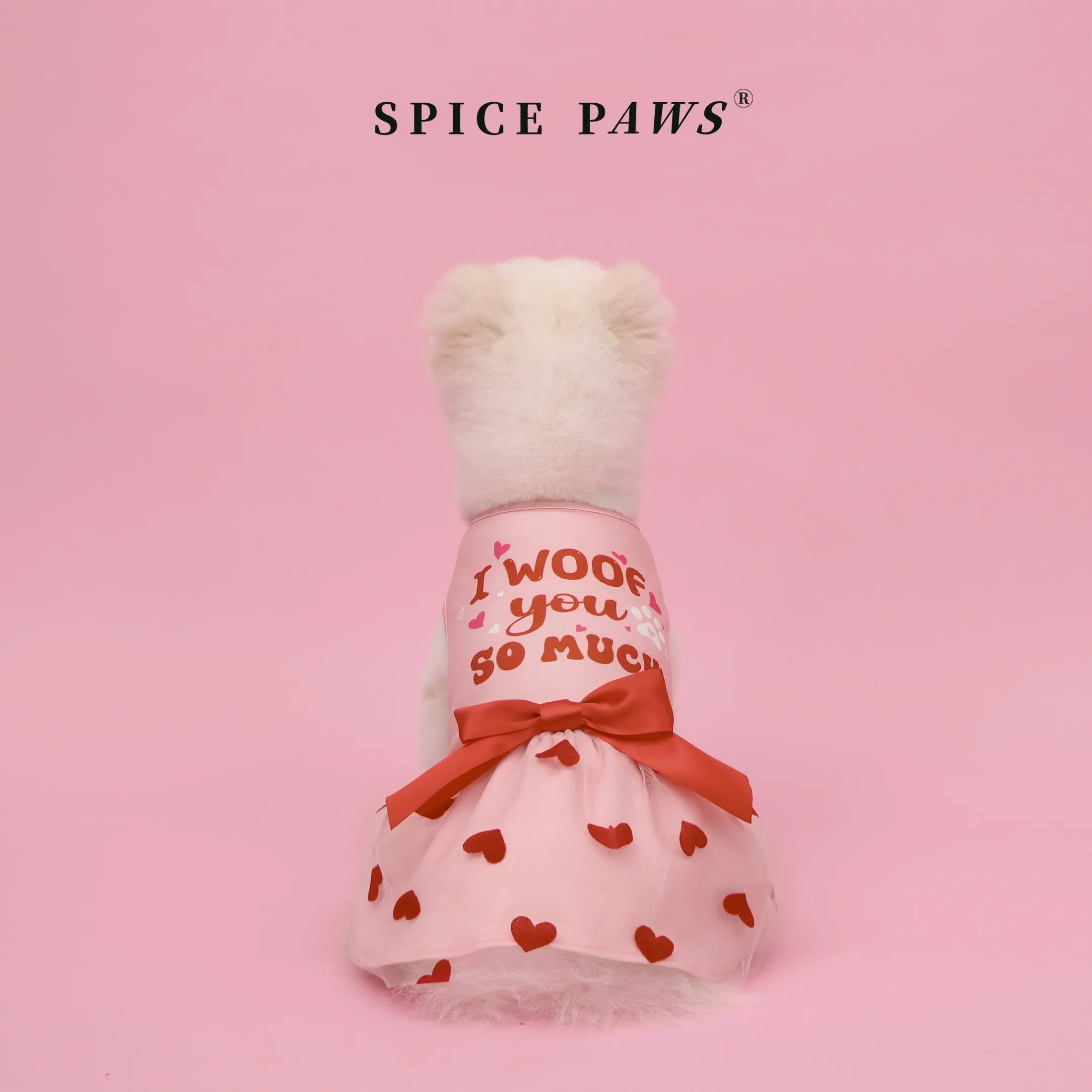 Valentine's Pet Dress, Clothing, Costume, Pink Dog Dress with "I Woof You So Much" Print, Red Bow, Dog Sundress with Bowknot, Soft Pet Clothes for Small Medium Dogs & Cats, Cute Comfortable Dog Apparel for Romantic Party Wedding Occasions, Puppy Clothes