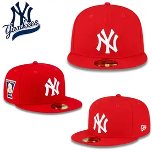 New Era 59FIFTY New York Yankees Fitted Baseball Cap – Red Flat Brim Hat with White NY Logo, Classic MLB New Era Style, Premium Streetwear Cap for Men & Women