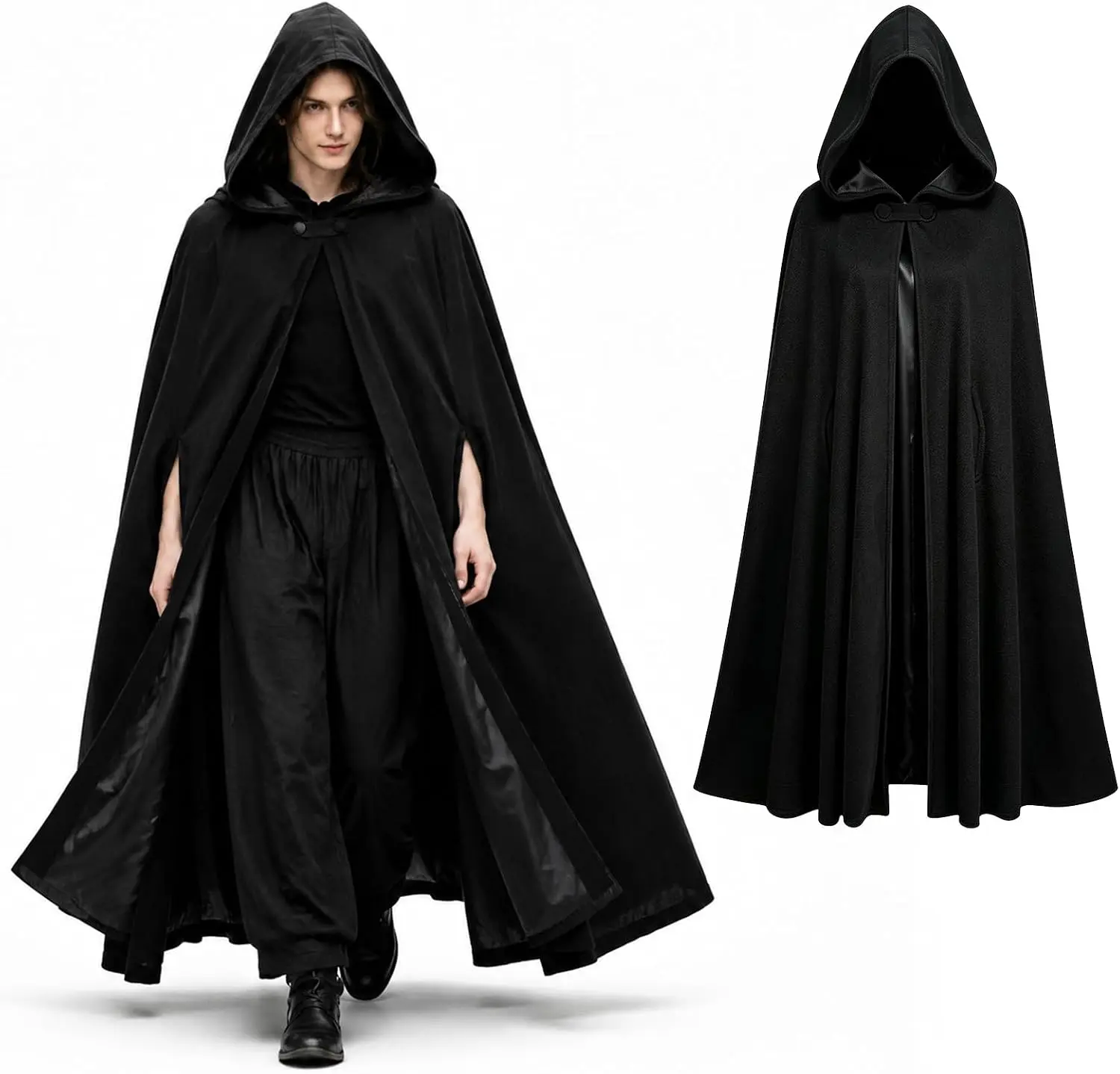 Women's Oversized Unisex Medieval Hooded Cloak Cape - Double-Layer Fabric, Gothic Viking Wizard Style, Perfect Fit for Halloween Renaissance Cosplay, Black