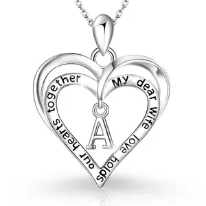 S925 Sterling Silver Hollow Heart-Shaped Pendant, Stylish And Luxurious 26-Letter Necklace, Collarbone Chain