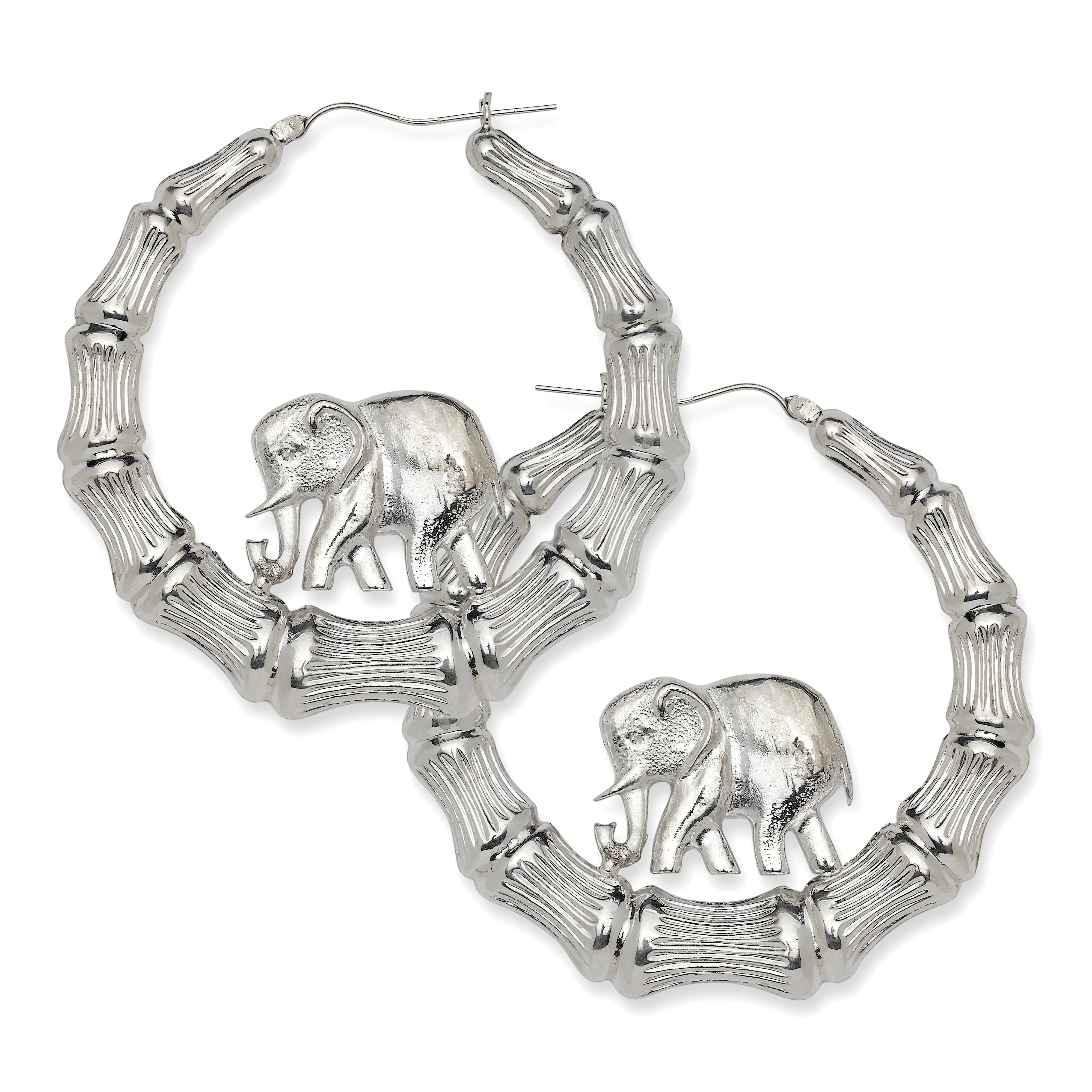 Adults' 925 Sterling Silver Elephant Bamboo Hoop Earrings