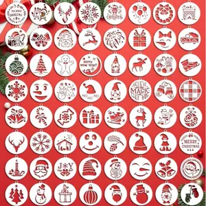 64 Piece Christmas Painting Templates, Reusable Wooden Wall Scrapbook Fabric Furniture Home Decor Art Stencils, 11x10 Cm Size