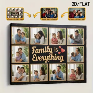 2D Flat, 1pc Custom Family Photo Collage Framed Framed Canvas Print with Personalized Golden Heart Frame - Modern Suitable for Living Room, Bedroom Wall Decor - Personalized Photo Picture Frame for Wedding, Ann, Fathers's Day, Independence Day, Juneteenth