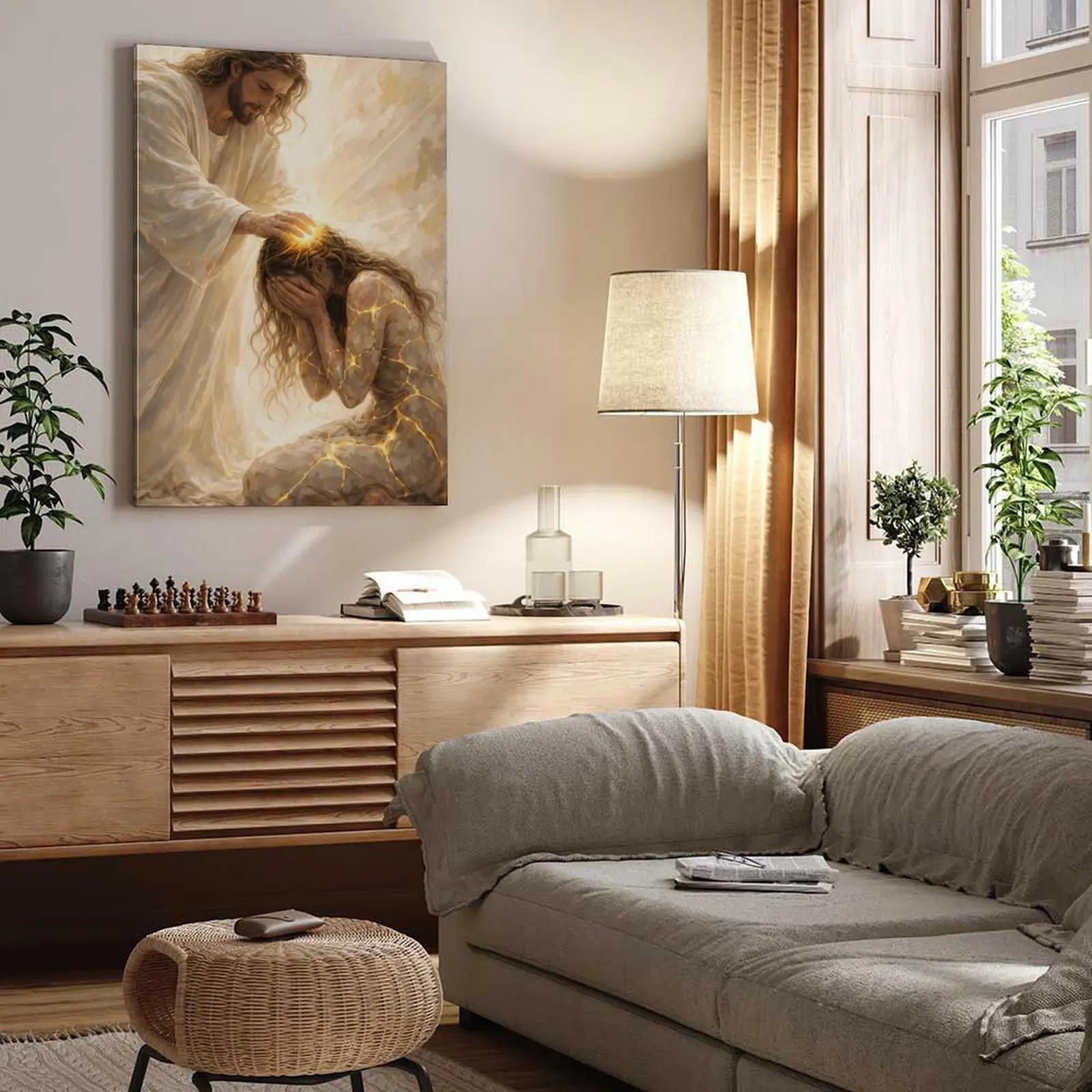 Healed By Him Christian Art Canvas, Jesus and Woman Wall Art, Jesus Print, LDS Art, Bible Art, Jesus with Girl, Religious Prints, Jesus Wall Art, Jesus Art Decor