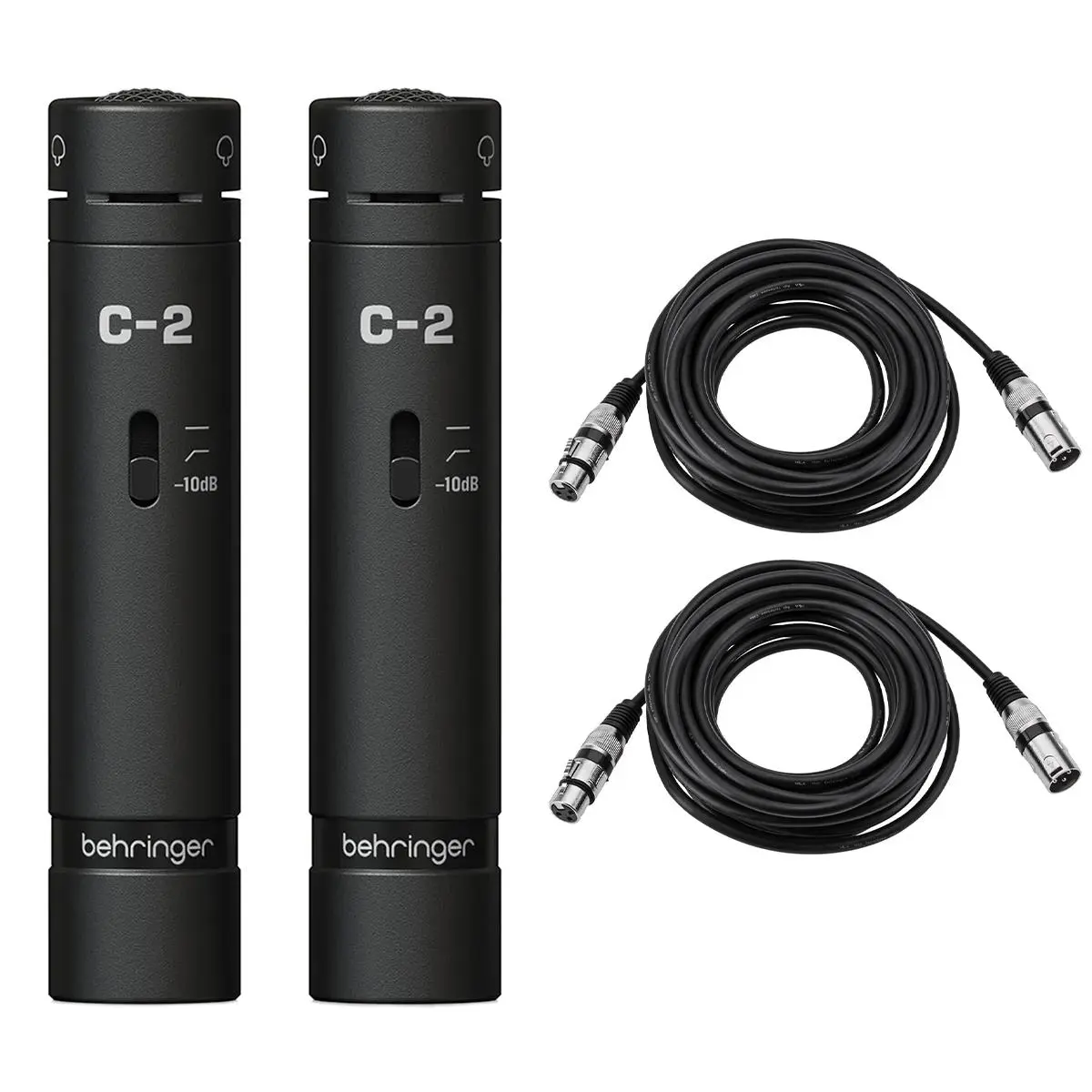 Behringer C-2 Dark Edition Matched Studio Condenser Microphones, Black, Pair, Bundle with 2x Value Series XLR M to F Microphone Cable