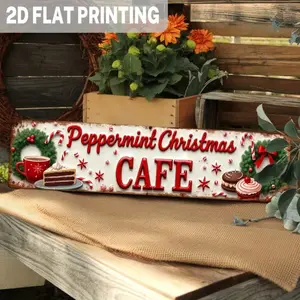 1PC Vintage Peppermint Christmas Cafe Aluminum Sign 3.93x15.74 Inch Rustic Wall Decor With Festive Holiday Design Perfect For Kitchen Living Room Or Home Decoration Christmas Decorations Room Decor Home Decor Wall Decor