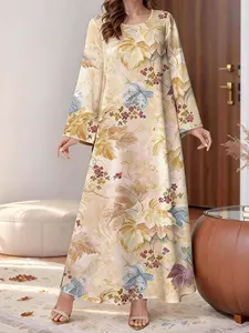 Women's Fashion Elegant Floral Printed Dress, Casual Long Sleeve Loose-Fitting, All Season Wear, Perfect for Everyday Style