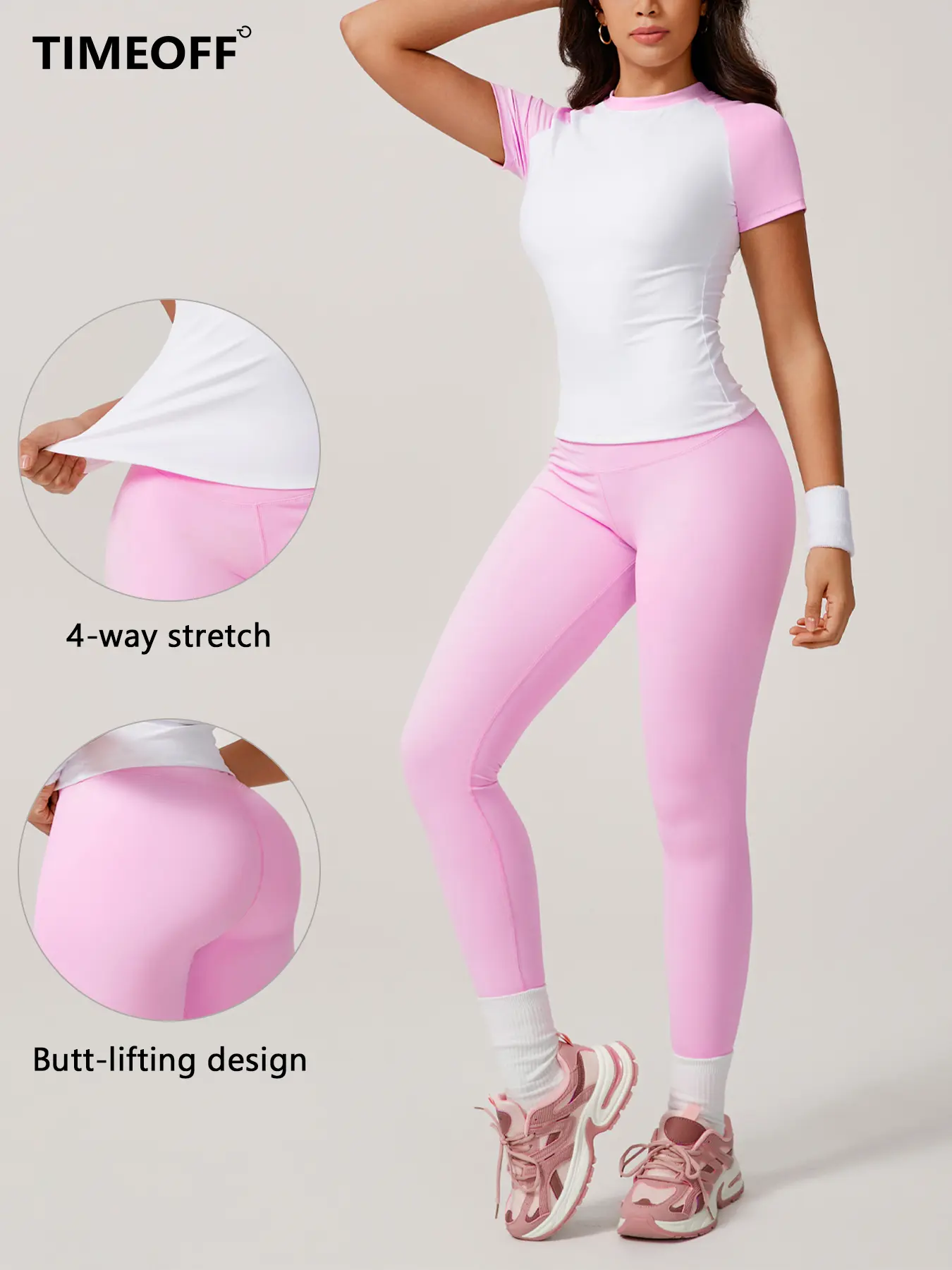 TIMEOFF Women's 2 Piece Sweatsuit Set - Raglan Sleeve Color-Block Fitted Top & High-Waist Leggings, Stretchy Breathable Sporty Style Outfits for Yoga, Gym Workouts, Women's Clothes, 2 Piece Sets, Workout Sets For Women,travel essentials,camping essentials