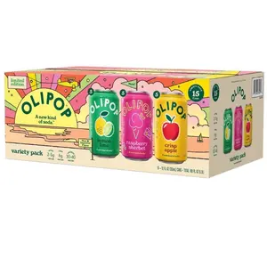 Olipop Limited-Edition Fruit Beverage Variety Pack, Innovative Fizzy Soda, 12 fl. oz. Cans, 15-Pack with Lemon, Raspberry Sherbert and Crisp Apple Flavors