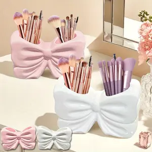 Bowknot Toothbrush Holder - Bathroom Vanity Organizer for Toothbrushes & Toothpaste, Countertop Storage Rack Base Stand, Bathroom Accessory