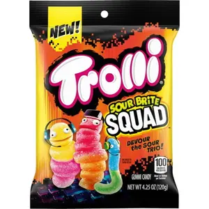 Trolli Sour Brite Squad Gummy Candy, Sour Gummy Worms, 4.25 oz