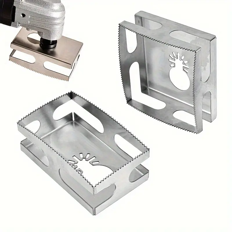 2pcs Woodworking Square Hole Drill Bits Set, Stainless Steel Square-Rectangular Socket Cutter, Hex Shank, Compatible with Oscillating Multi-Tool for Wood, Drywall