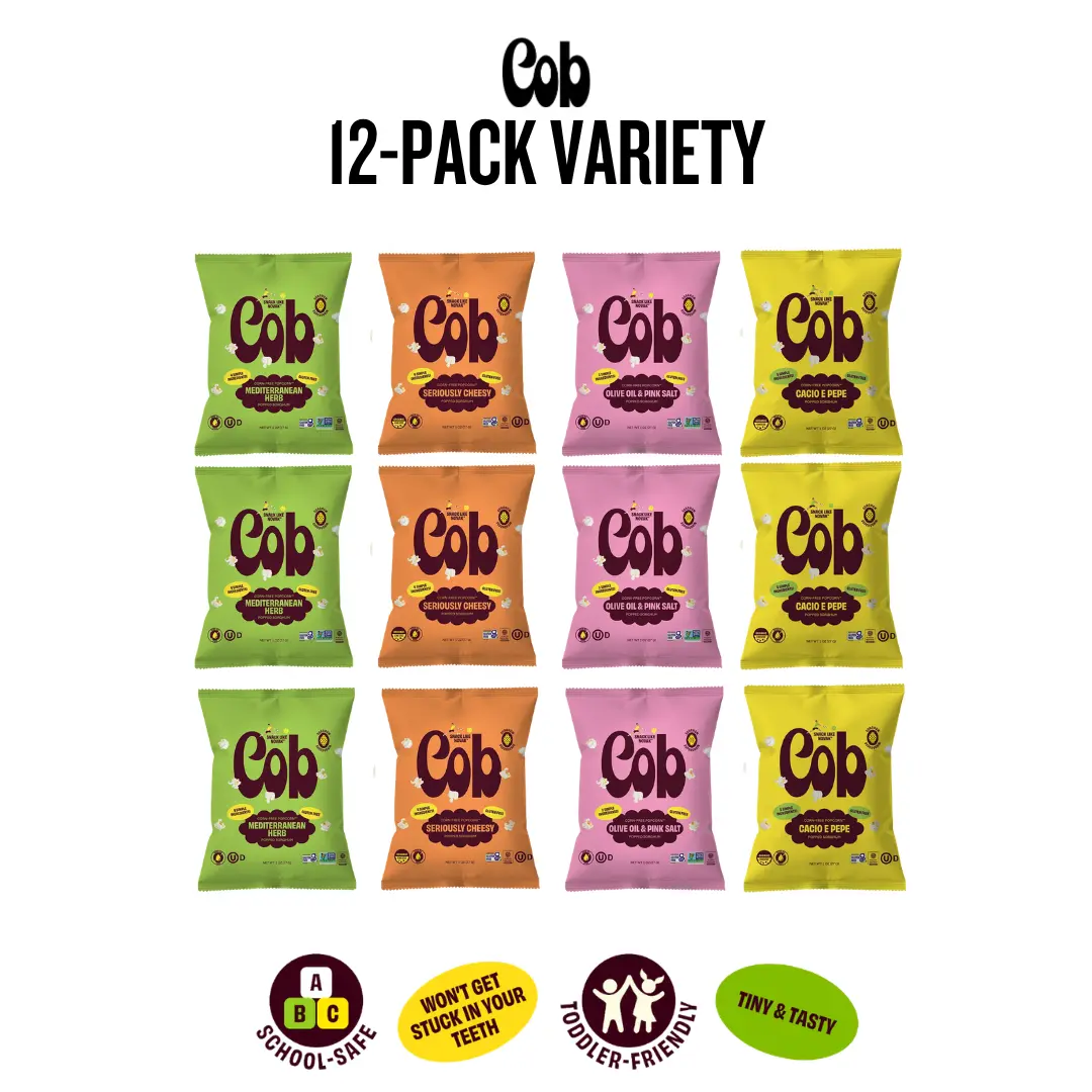 Cob Sorghum Popcorn Flavor Sampler - Corn-Free, Natural, High Fiber, Vegan, Protein-Packed Ambient Healthy Snack, 4-Pack/12-Pack/24-Pack, Flavored Popcorn, Parmesan Cheese Snack Foods