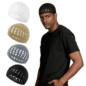 4 Pack Hats for Men Stretchable and Breathable Crochet Taqiyah Soft Prayer Cap Comfortable Skull Beanie for Large Head Sizes Suitable For All Seasons Christmas Gift
