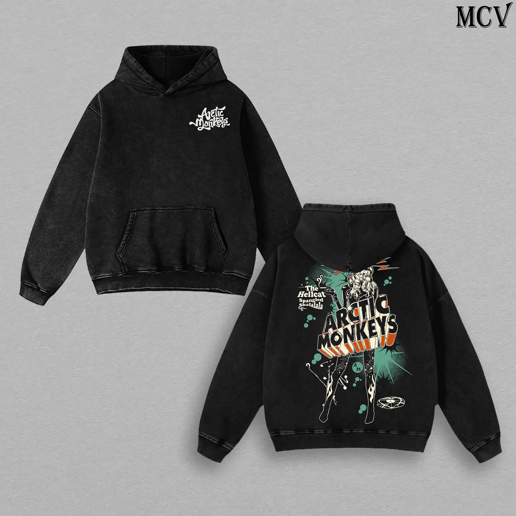 Arctic Monkeys Hoodie Washed – The Hellcat Spangled Shalalala Vintage Heavy Cotton Unisex Oversize Indie Rock Alternative Graphic, Arctic Monkeys T-Shirt & Sweatshirt Retro Y2K Streetwear Concert Tour Fan Merch Collector Top for Men and Women Fans