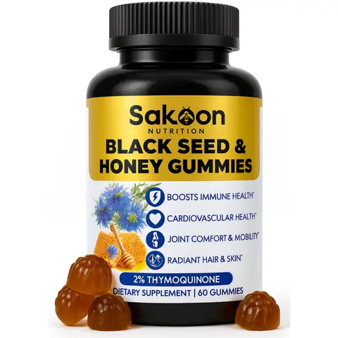 Sakoon Nutrition Black Seed Oil & Honey Gummies - Tasty, Edible Natural Honey You’ll Enjoy Gummy Supplements, Gelatin-Free Health Dietary Support for Hair, Skin, Fitness